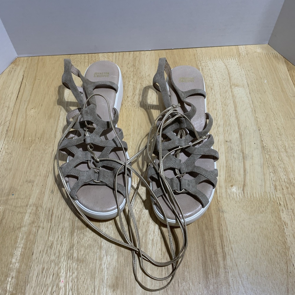 Johnston & Murphy Suede Leather‎ Slingback Wedge Sandals Strappy Gladiator 10M
